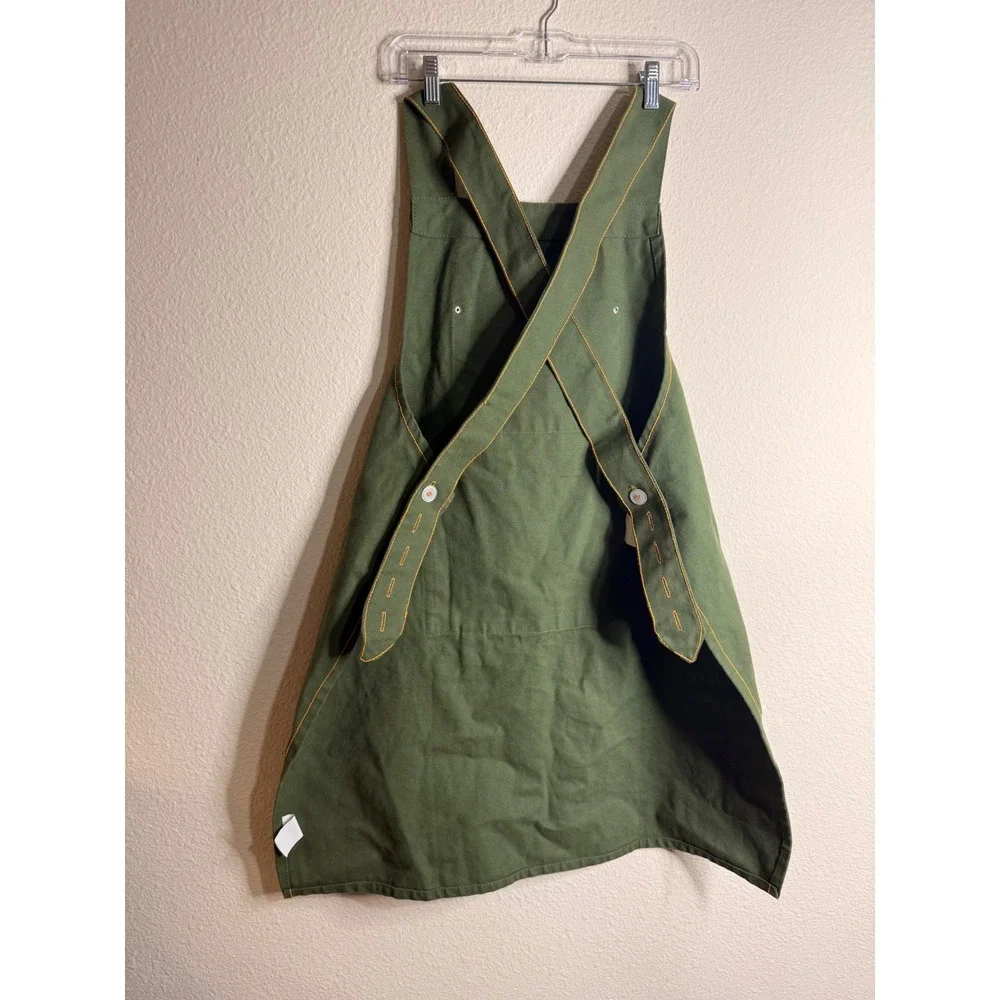 Creative Co-op Canvas Work Apron 100% Cotton Green Utility Shop Garden Chef